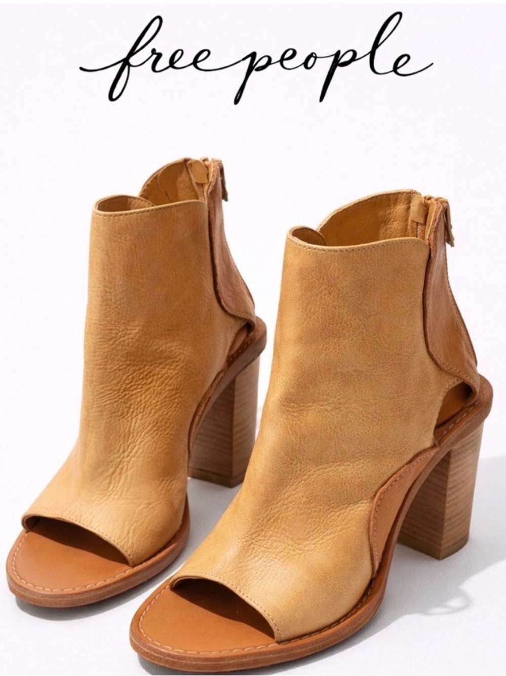 Free People Carmel Open-Toe Block Heel Ankle Booties